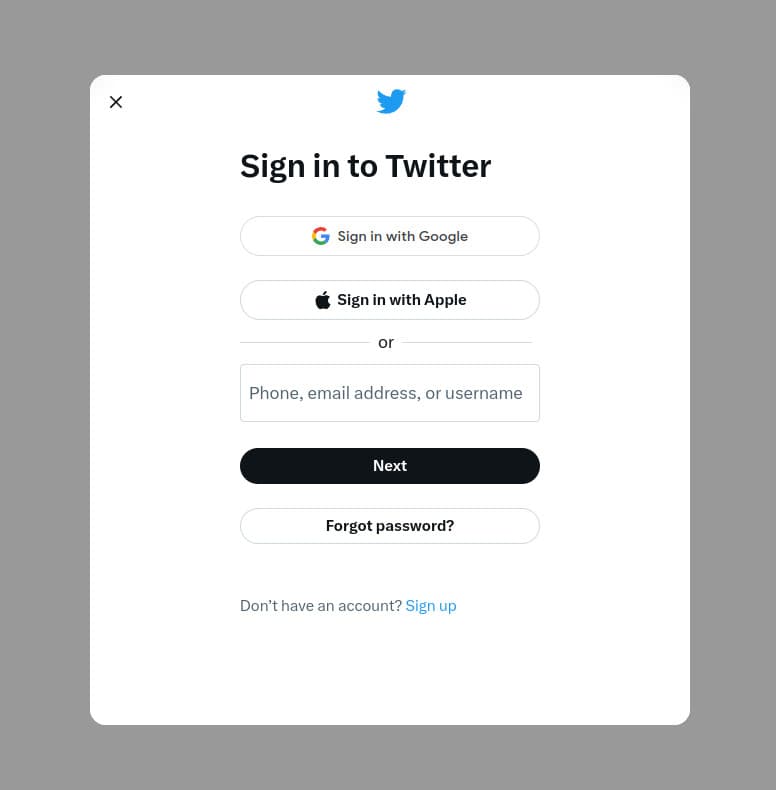 Η προτροπή σύνδεσης στο Twitter
