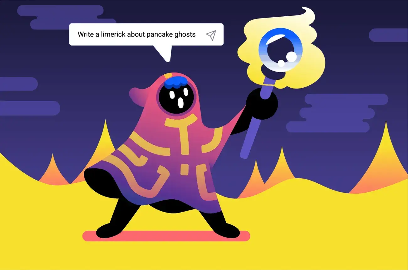 a stylized mage asking you to