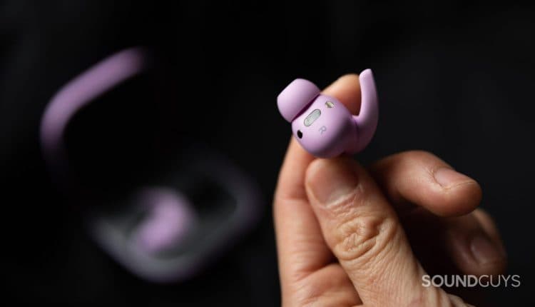 Beats Fit Pro up close in a hand.