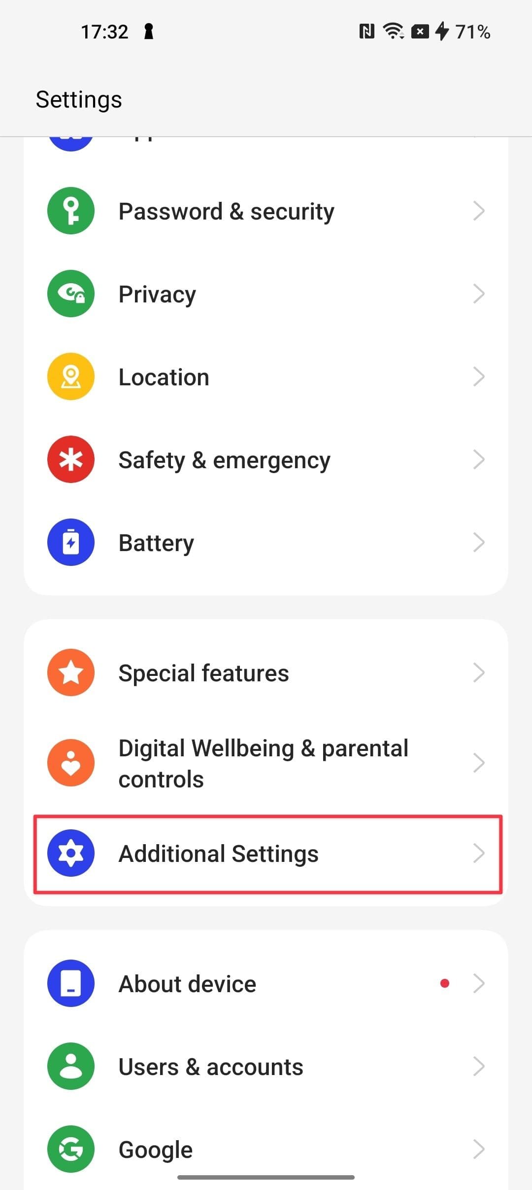Επιλέξτε την ενότητα Πρόσθετες ρυθμίσεις σε ένα τηλέφωνο OnePlus 
