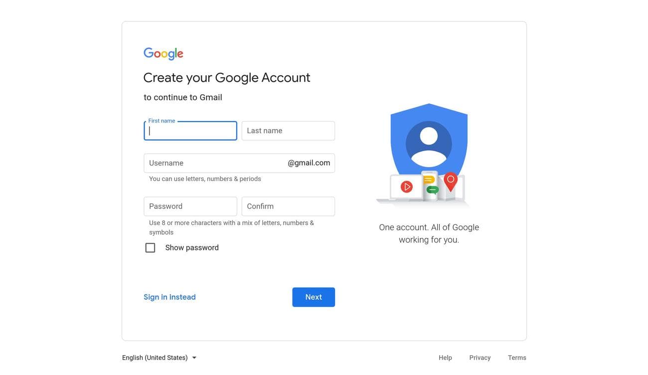 Απαίτηση δημιουργίας λογαριασμού για λογαριασμό Gmail.