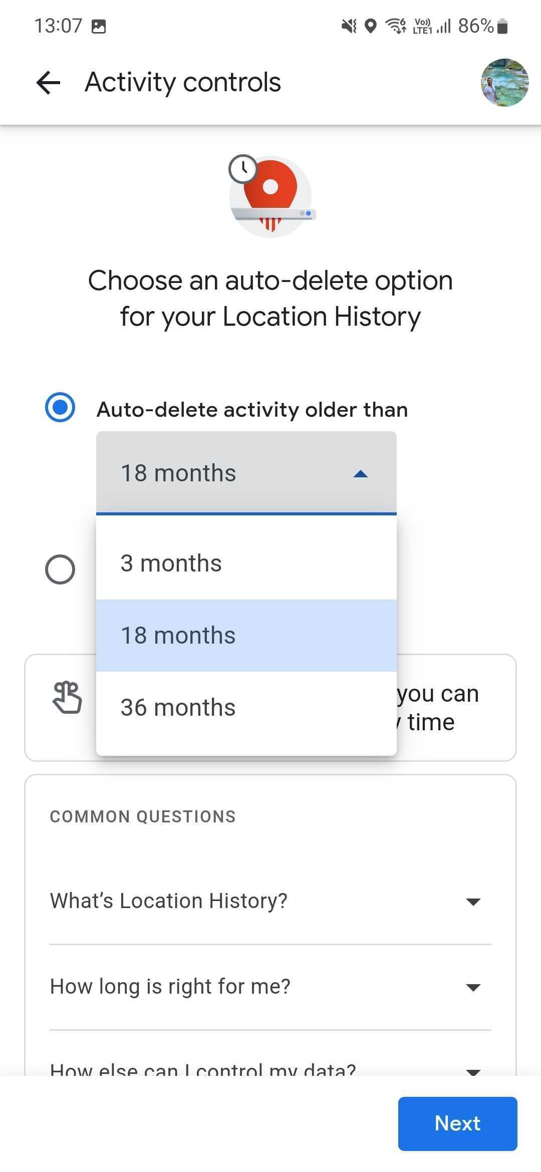 στιγμιότυπο οθόνης των στοιχείων ελέγχου δραστηριότητας στους χάρτες google για android
