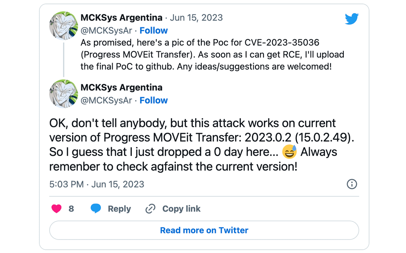 Νέο tweet MOVEit SQLi zero-day