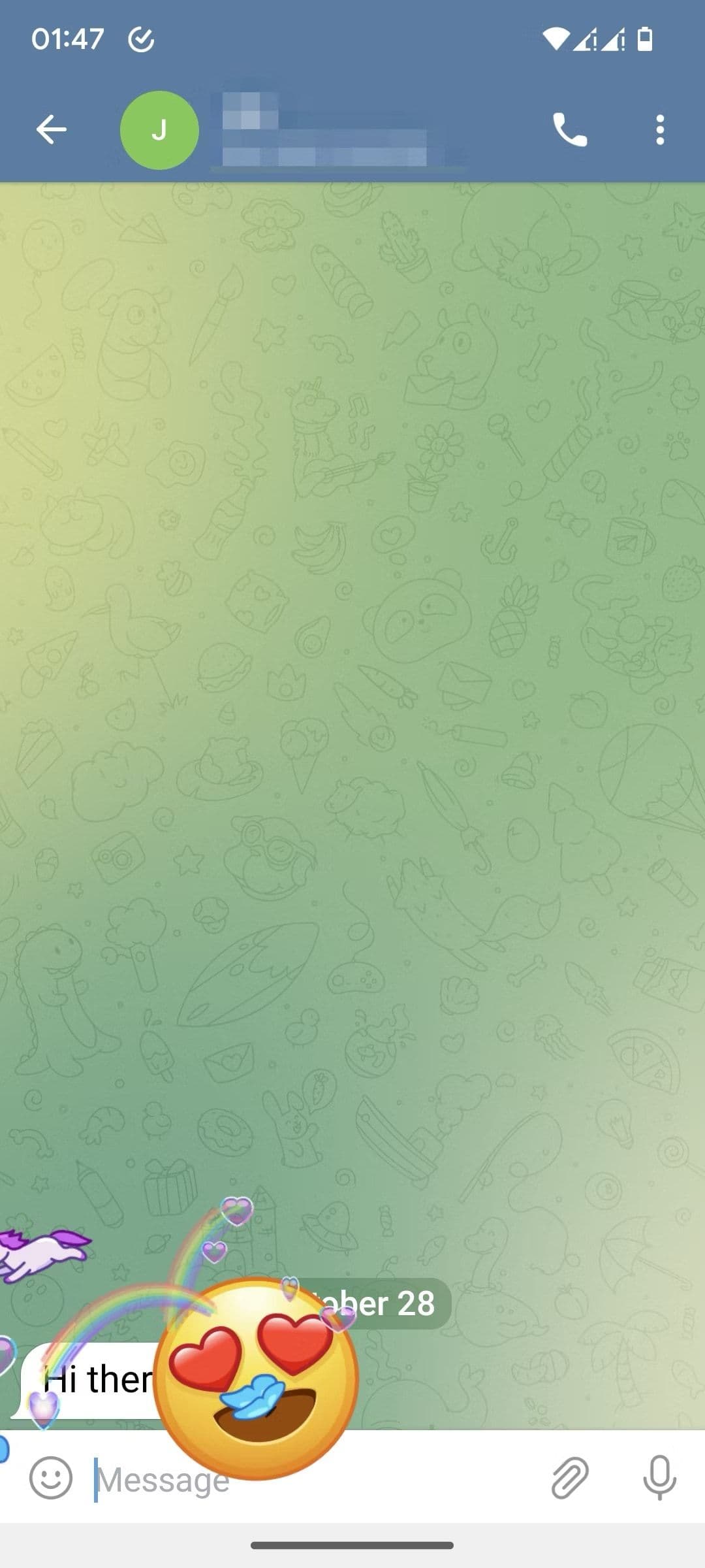 Αντίδραση μηνυμάτων Telegram με στιγμιότυπο οθόνης με ισχυρό κινούμενο σχέδιο