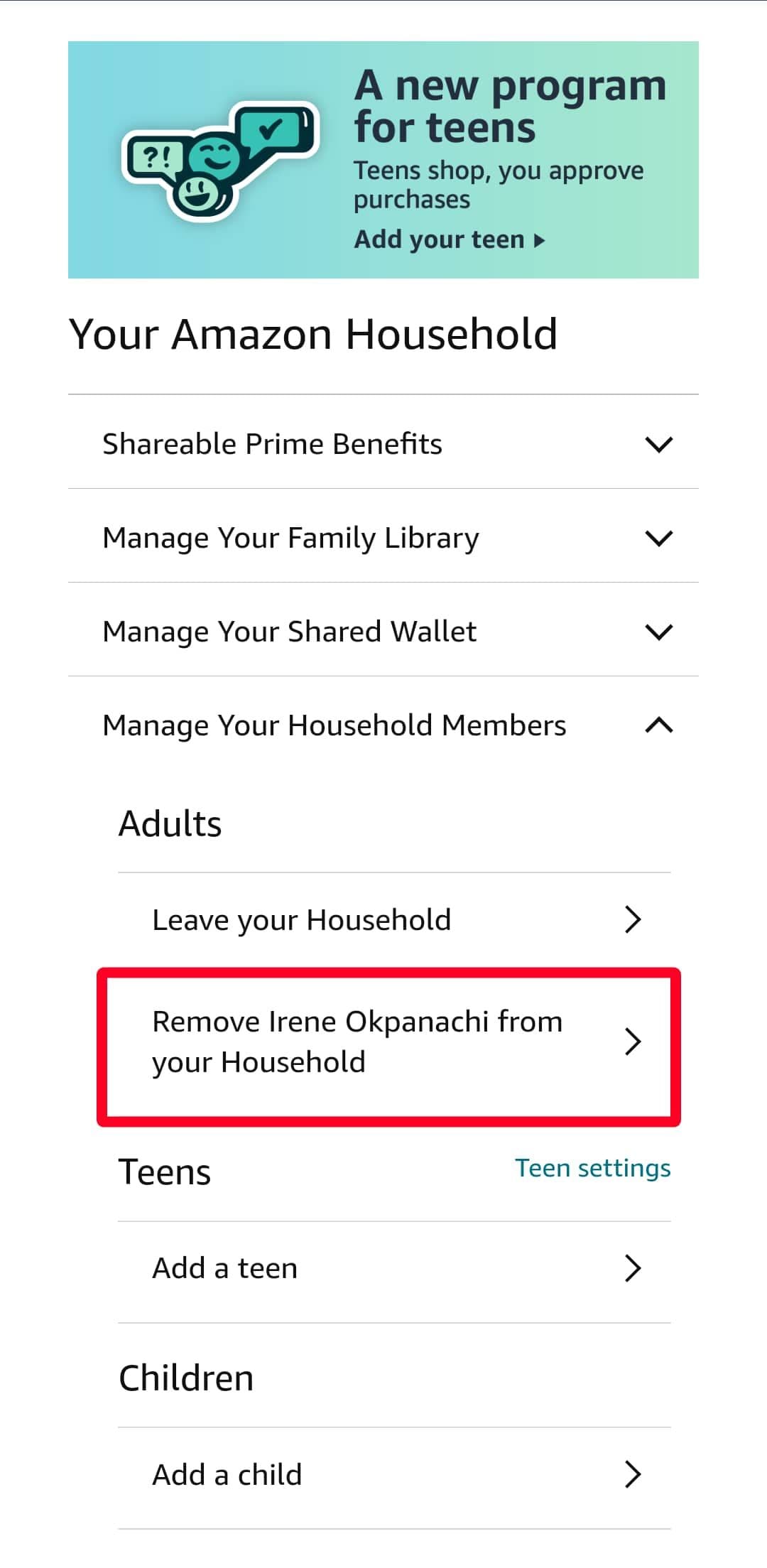 Σελίδα διαχείρισης νοικοκυριών Amazon