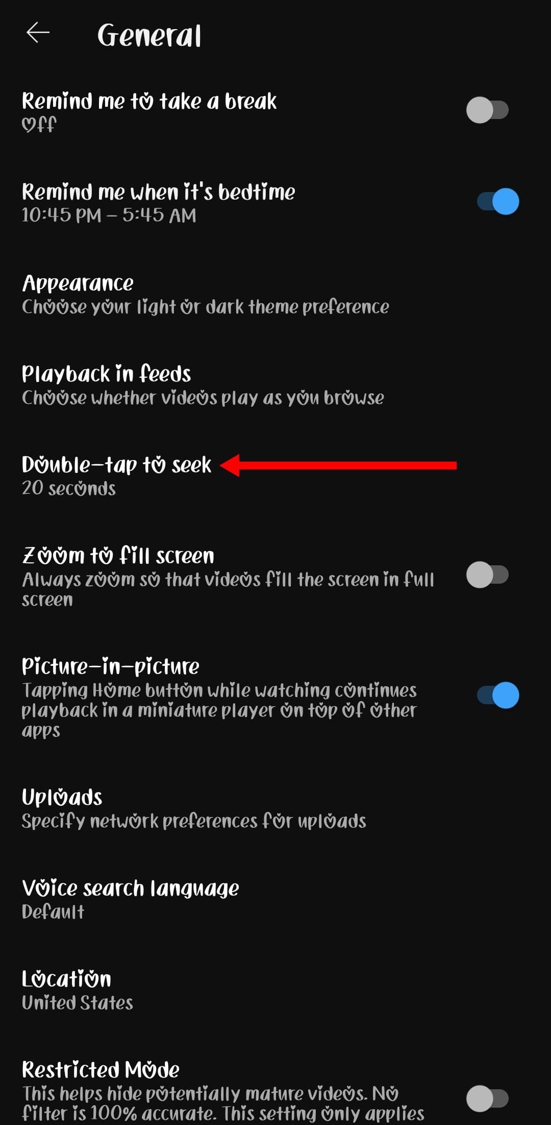 Customize double tap to seek in YouTube app