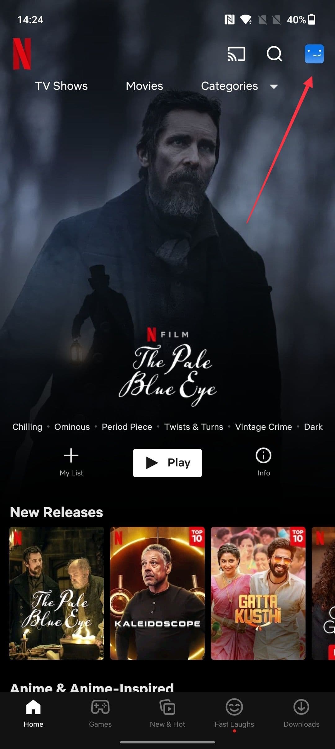 στιγμιότυπο οθόνης της αρχικής οθόνης της εφαρμογής netflix