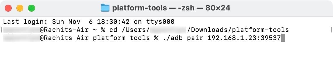 Εισαγωγή της διεύθυνσης IP για σύνδεση της ασύρματης συσκευής εντοπισμού σφαλμάτων σε Mac