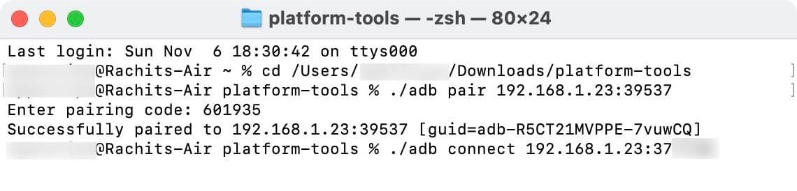 Εμφάνιση της συσκευής εντοπισμού σφαλμάτων που συνδέεται με επιτυχία μέσω του ίδιου δικτύου σε Mac