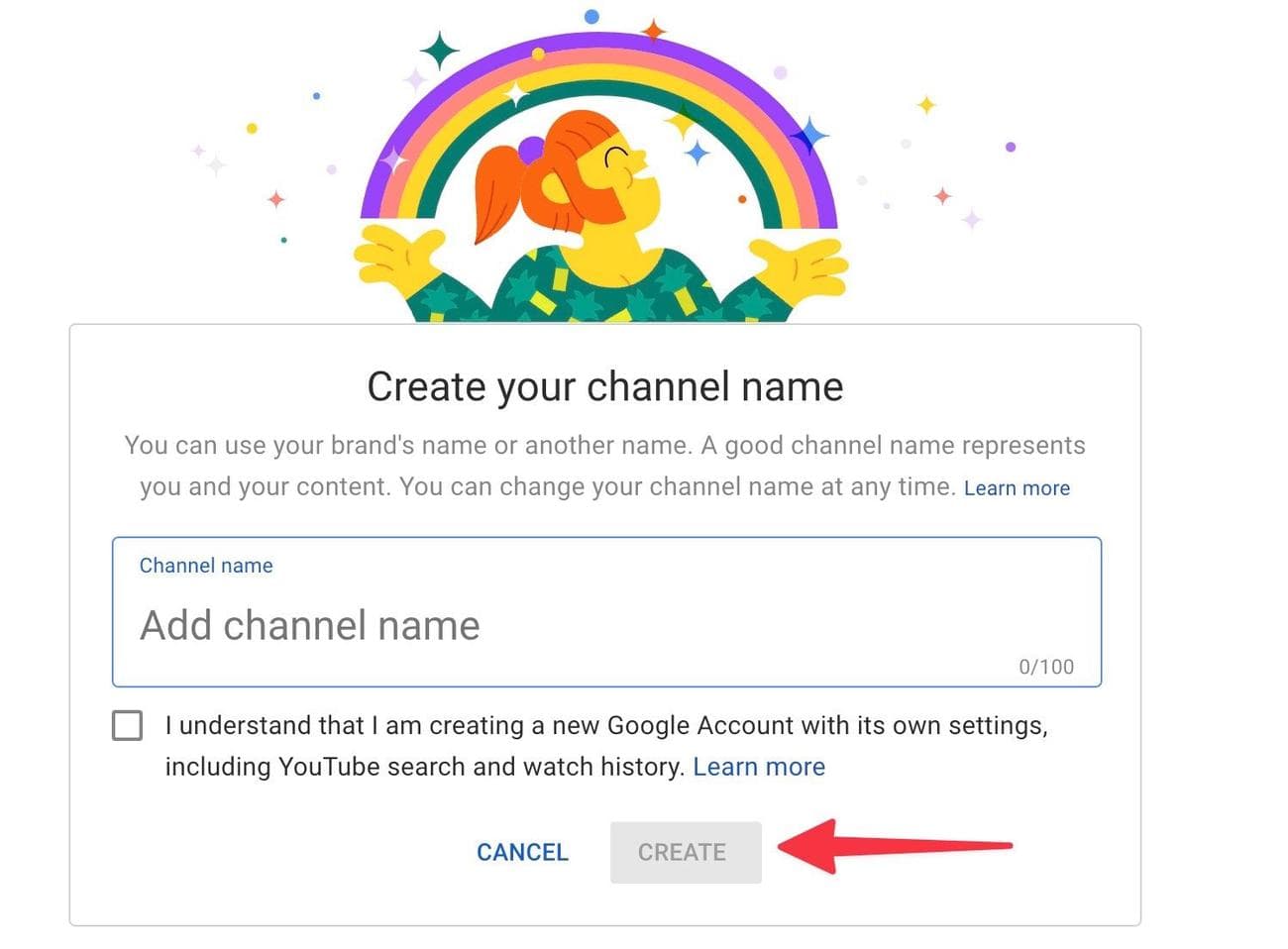 στιγμιότυπο οθόνης της επιλογής προσθήκης ονόματος καναλιού στο youtube