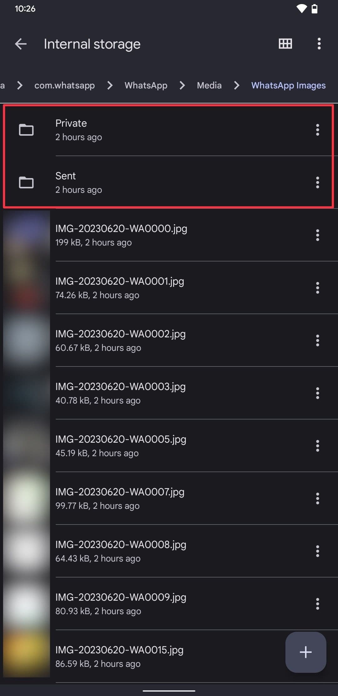 Στιγμιότυπο οθόνης εφαρμογής αρχείων που εμφανίζει Απεσταλμένους και Ιδιωτικούς φακέλους