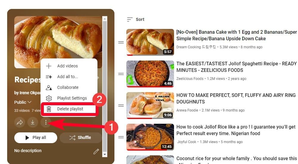 Διαγραφή λίστας αναπαραγωγής YouTube στον ιστότοπο