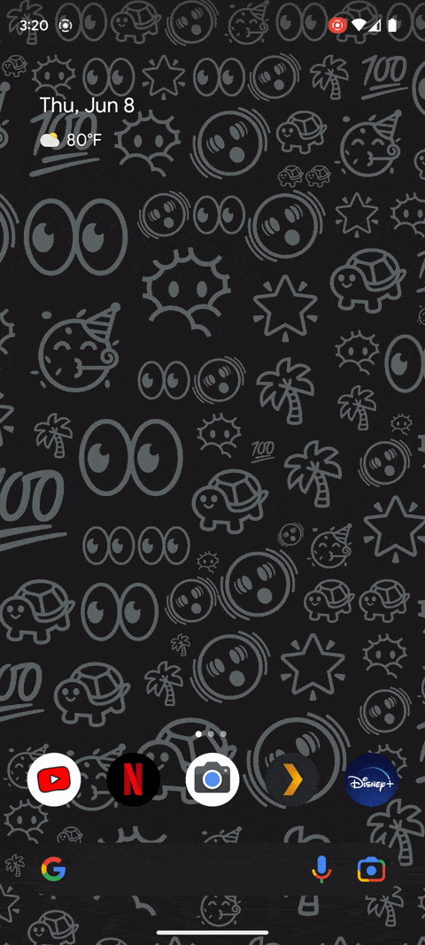 Κινούμενη εικόνα της ταπετσαρίας emoji της Google που αναπηδά όταν πατάτε την ενότητα