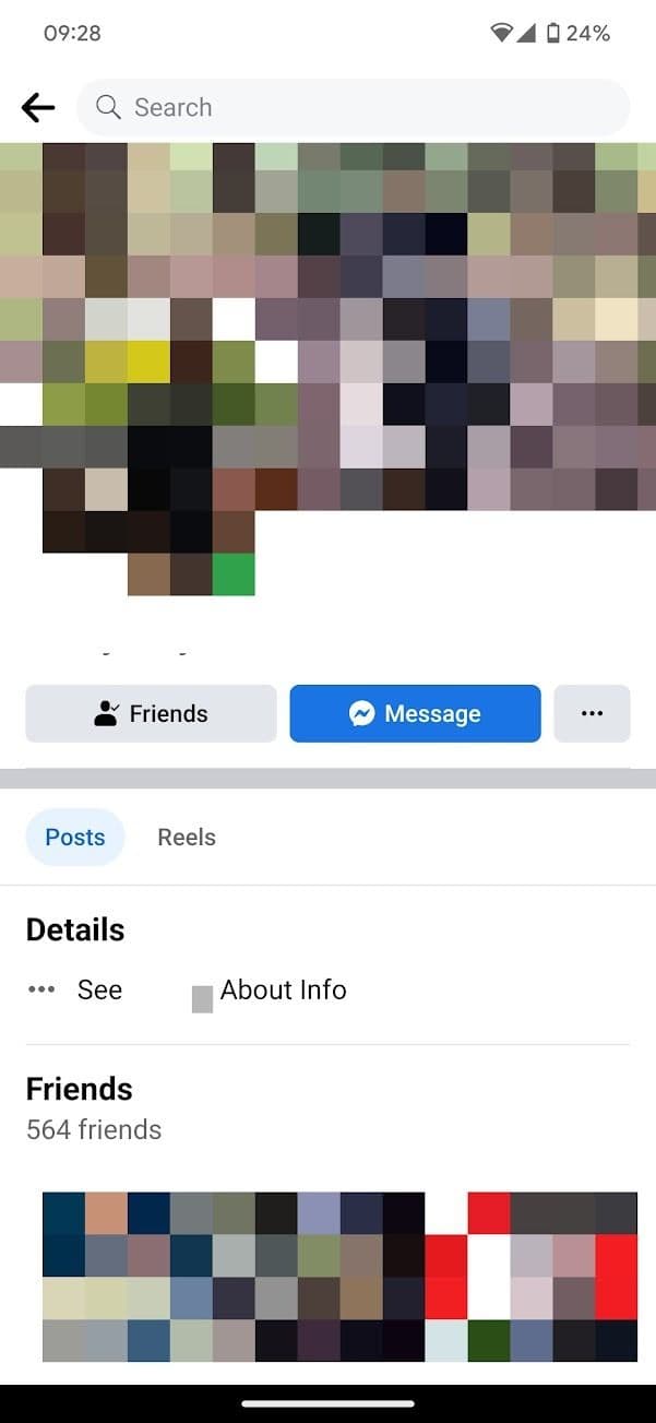 στιγμιότυπο οθόνης του προφίλ facebook στην εφαρμογή Android