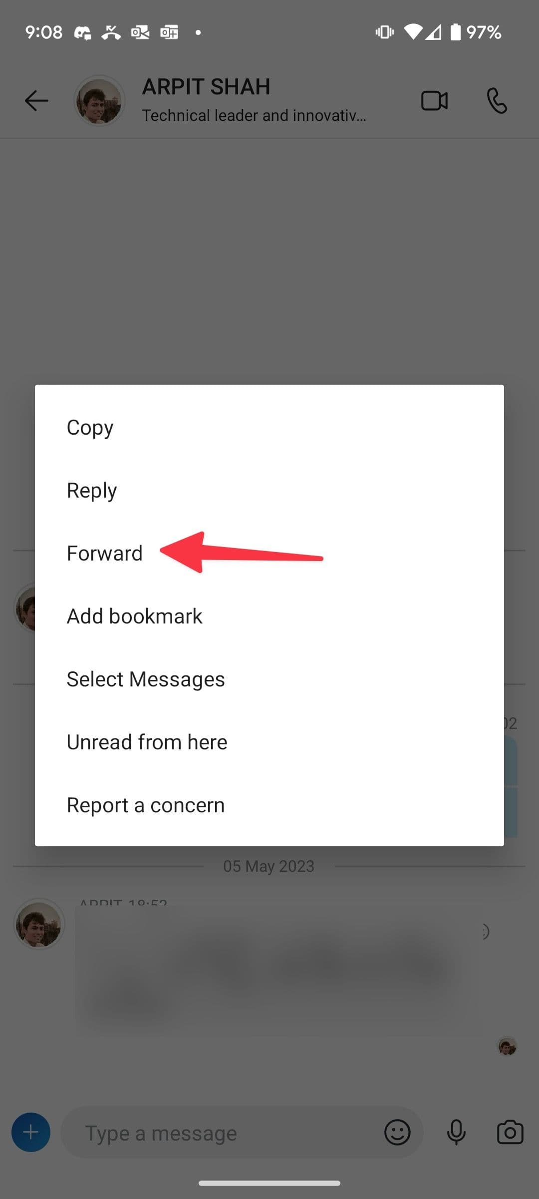 προωθήστε ένα μήνυμα στο Skype