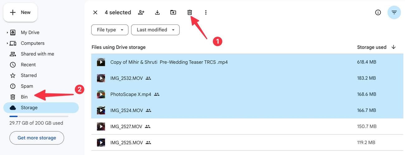 διαγράψτε μεγάλα αρχεία από το Google Drive