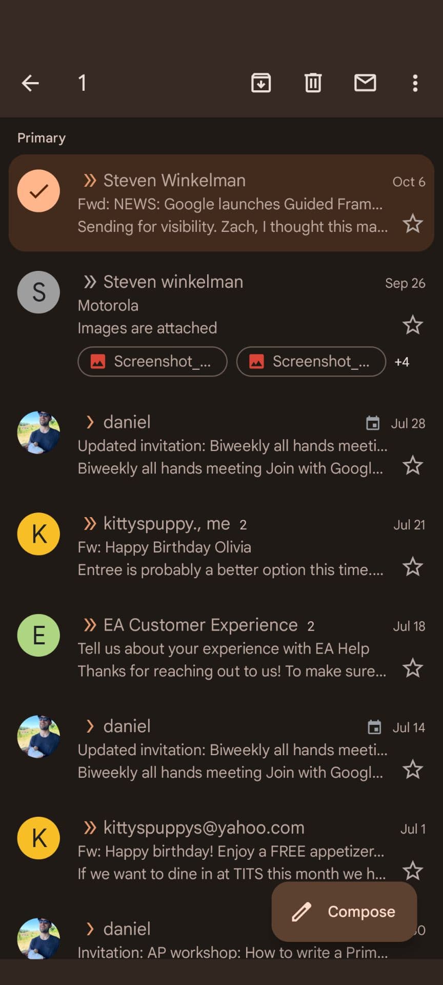 Ένα μεμονωμένο email επιλεγμένο στην εφαρμογή Gmail