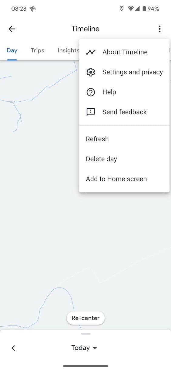 στιγμιότυπο οθόνης του χρονολογίου στους χάρτες google για android