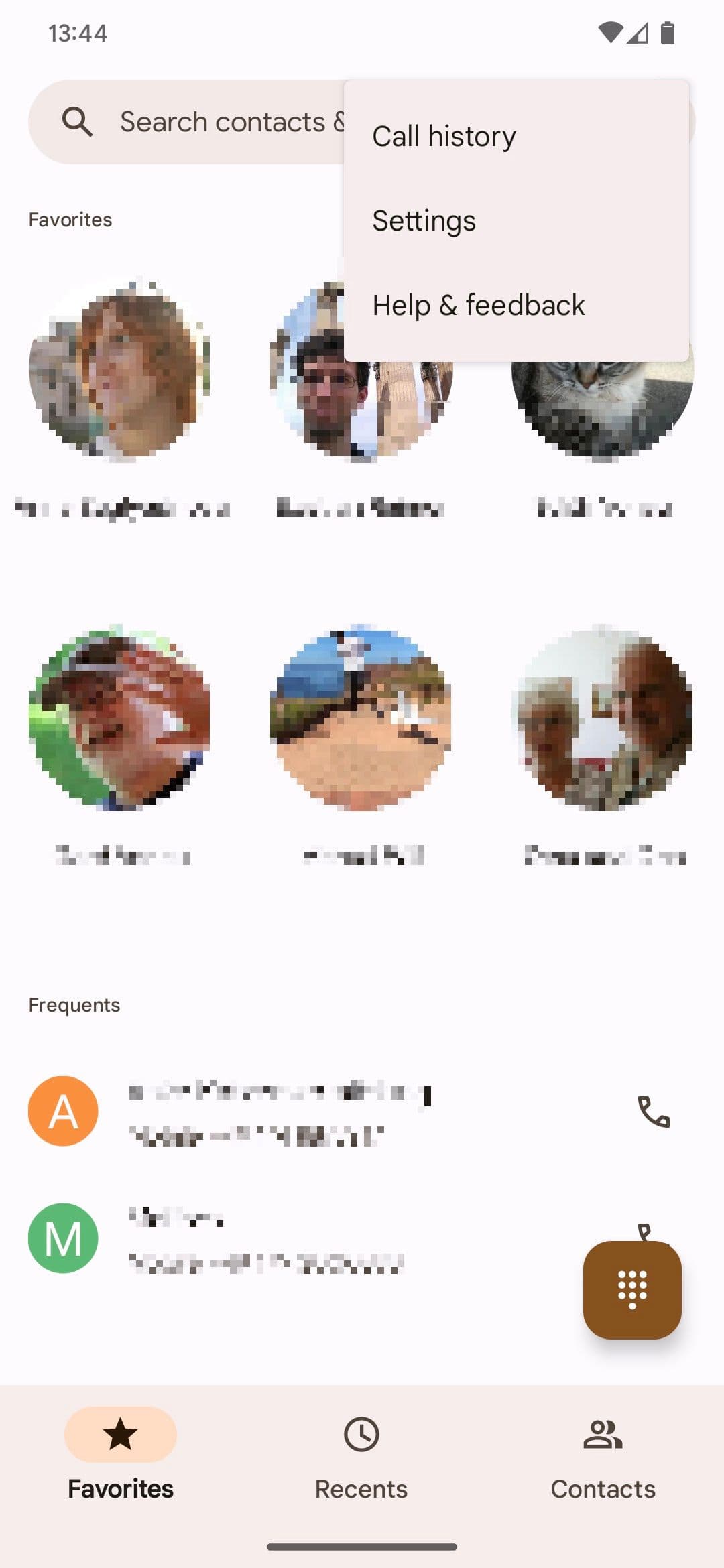 Το μενού με τρεις κουκκίδες της εφαρμογής Google Phone