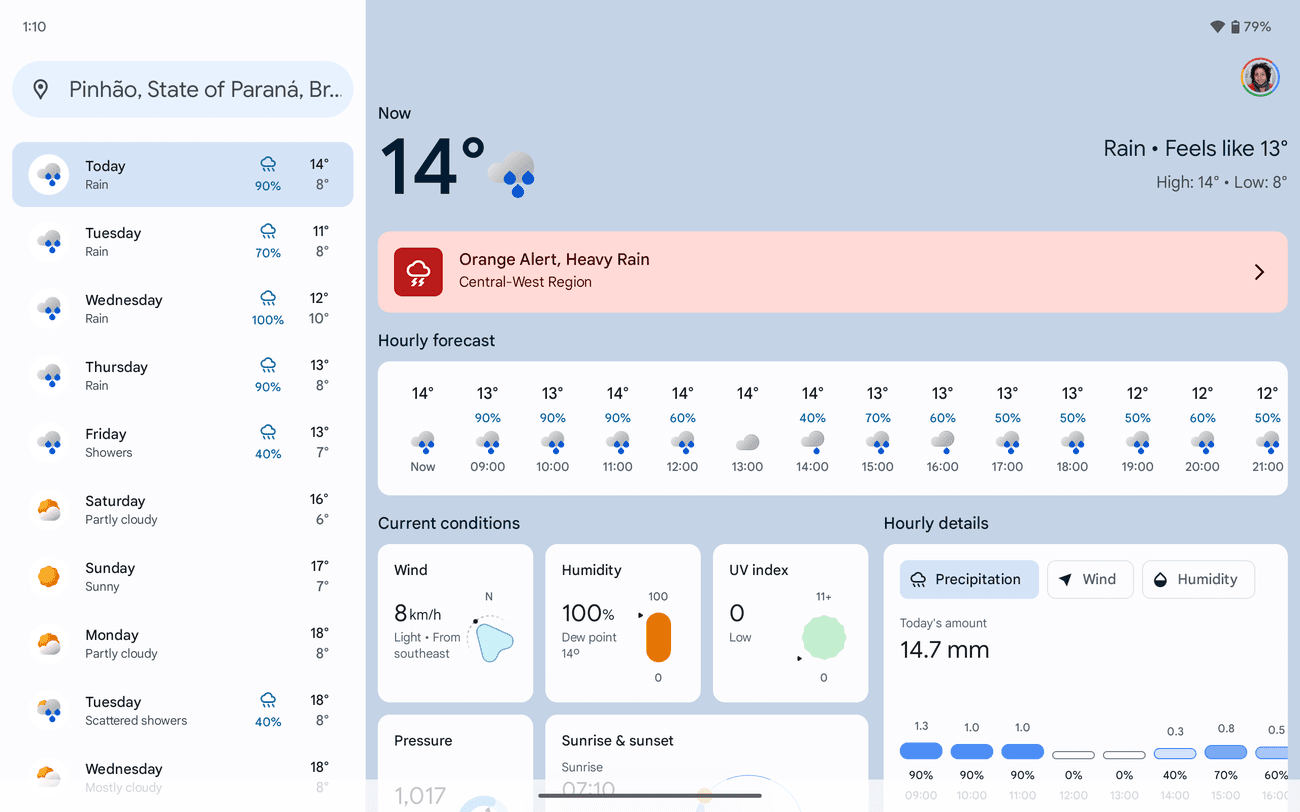 Στιγμιότυπο οθόνης της εφαρμογής καιρού google σήμερα ειδοποίηση 2