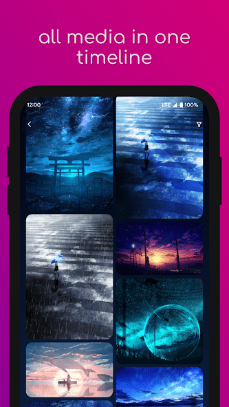 An app store listing screenshot for the Harpy Twitter app showing how all media can be found in one area