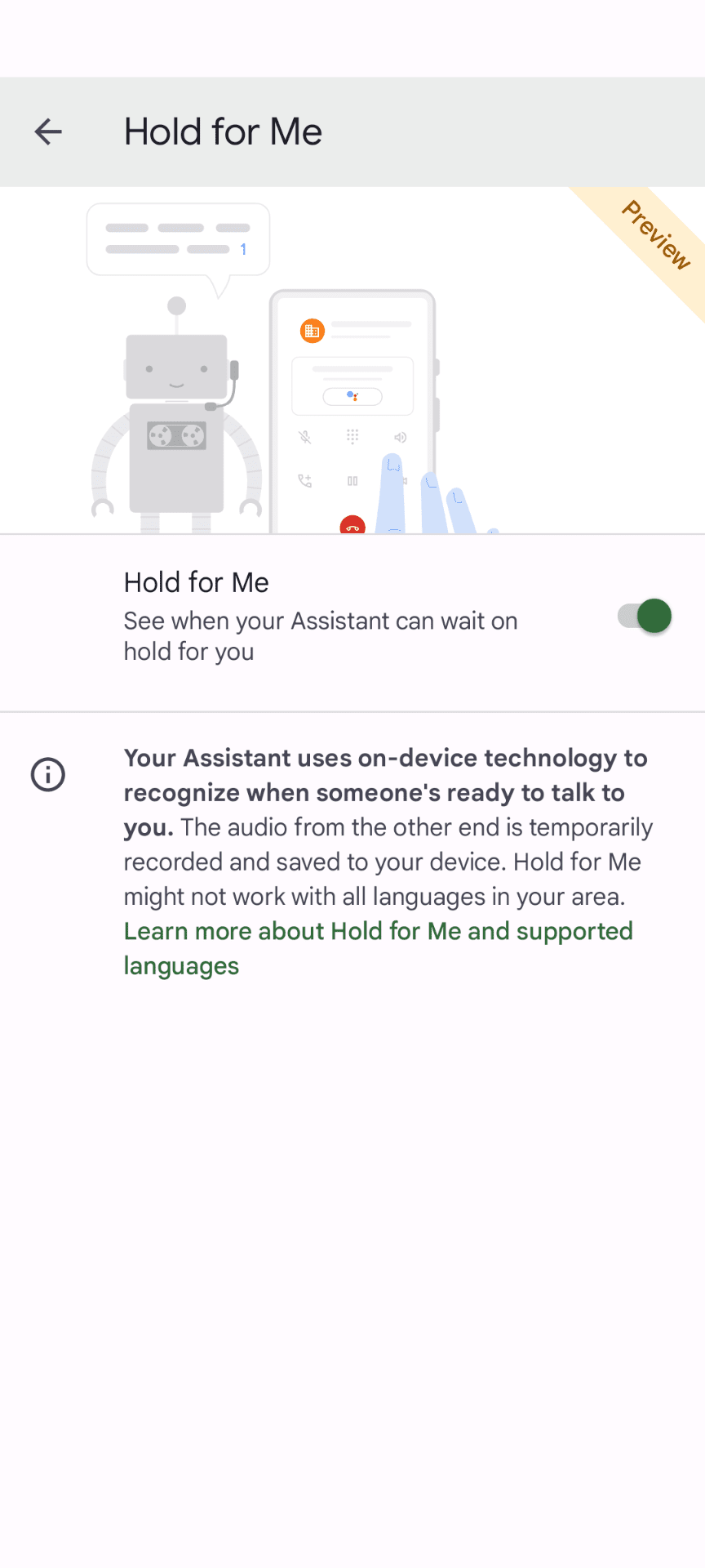 κρατήστε πατημένο το διακόπτη στην εφαρμογή google phone