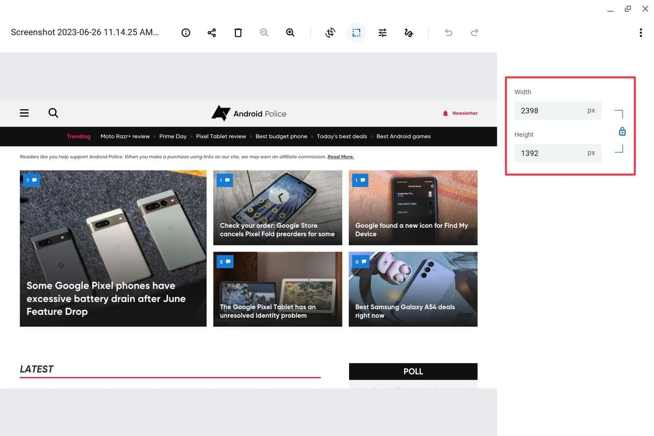 αλλάξτε το πλάτος και το ύψος της εικόνας στο Chromebook