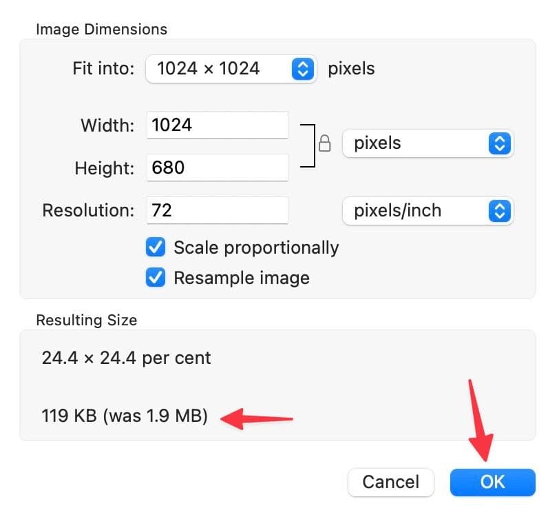 αποθήκευση εικόνας με αλλαγή μεγέθους σε Mac