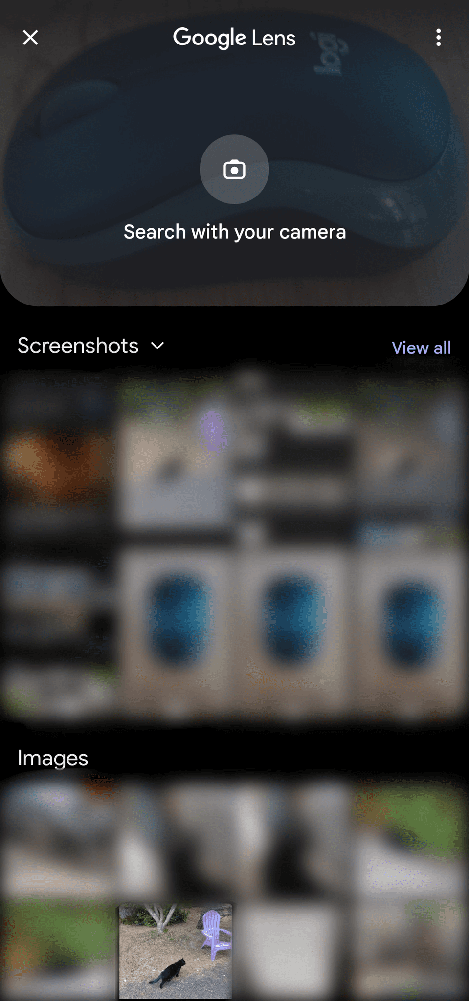 Η εικόνα δείχνει τη σελίδα Google Lens που καλείται πατώντας το εικονίδιο Lens στην εφαρμογή Google.