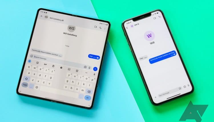 iMessage on the iPhone and Google Messages on the Galaxy Z Fold 4