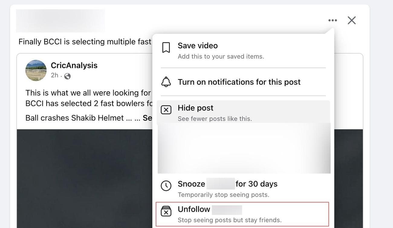 Επιλέγοντας την επιλογή Unfollow