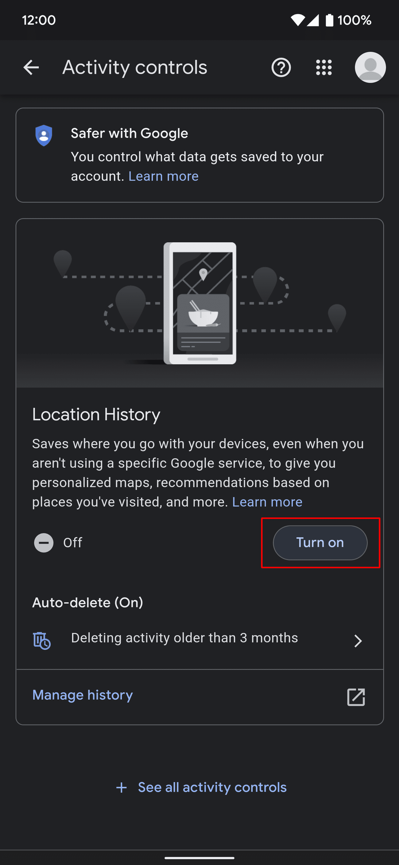 Ενεργοποίηση του Ιστορικού τοποθεσίας