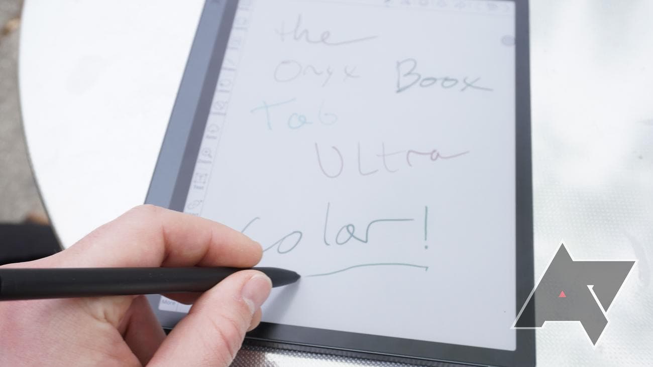 Writing on the Onyx Boox Tab Ultra C E Ink tablet with included stylus