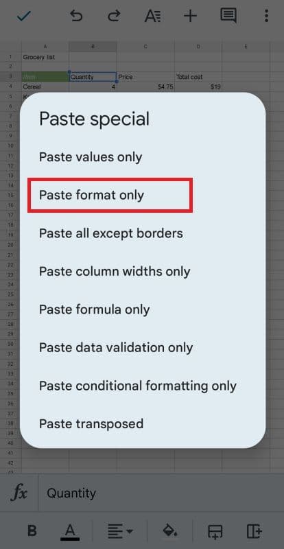 στιγμιότυπο οθόνης σε μορφή επικόλλησης μόνο σε φύλλα google για android