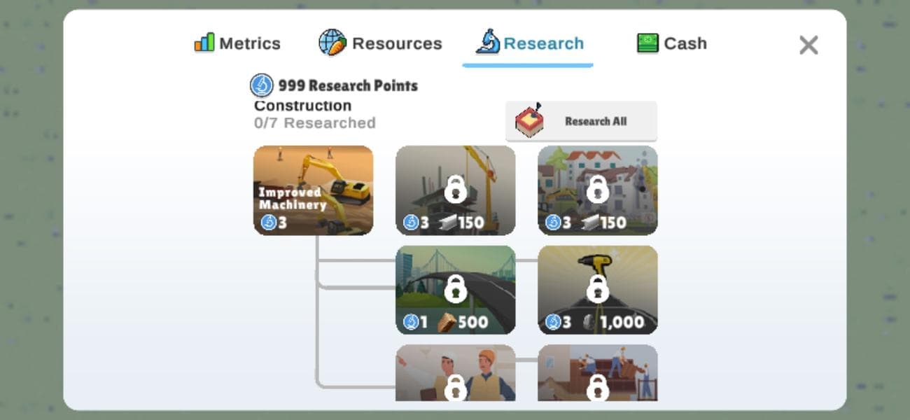 Μενού Έρευνας Pocket City 2