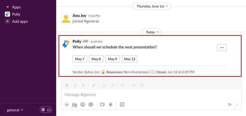 Στιγμιότυπο οθόνης δείγματος δημοσκόπησης στο Polly