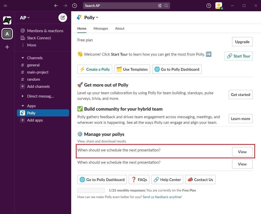 στιγμιότυπο οθόνης των αποτελεσμάτων δημοσκόπησης της Polly στο Slack