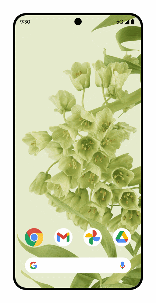 Animation of Android 13's predictive back gesture showing app to home screen transition