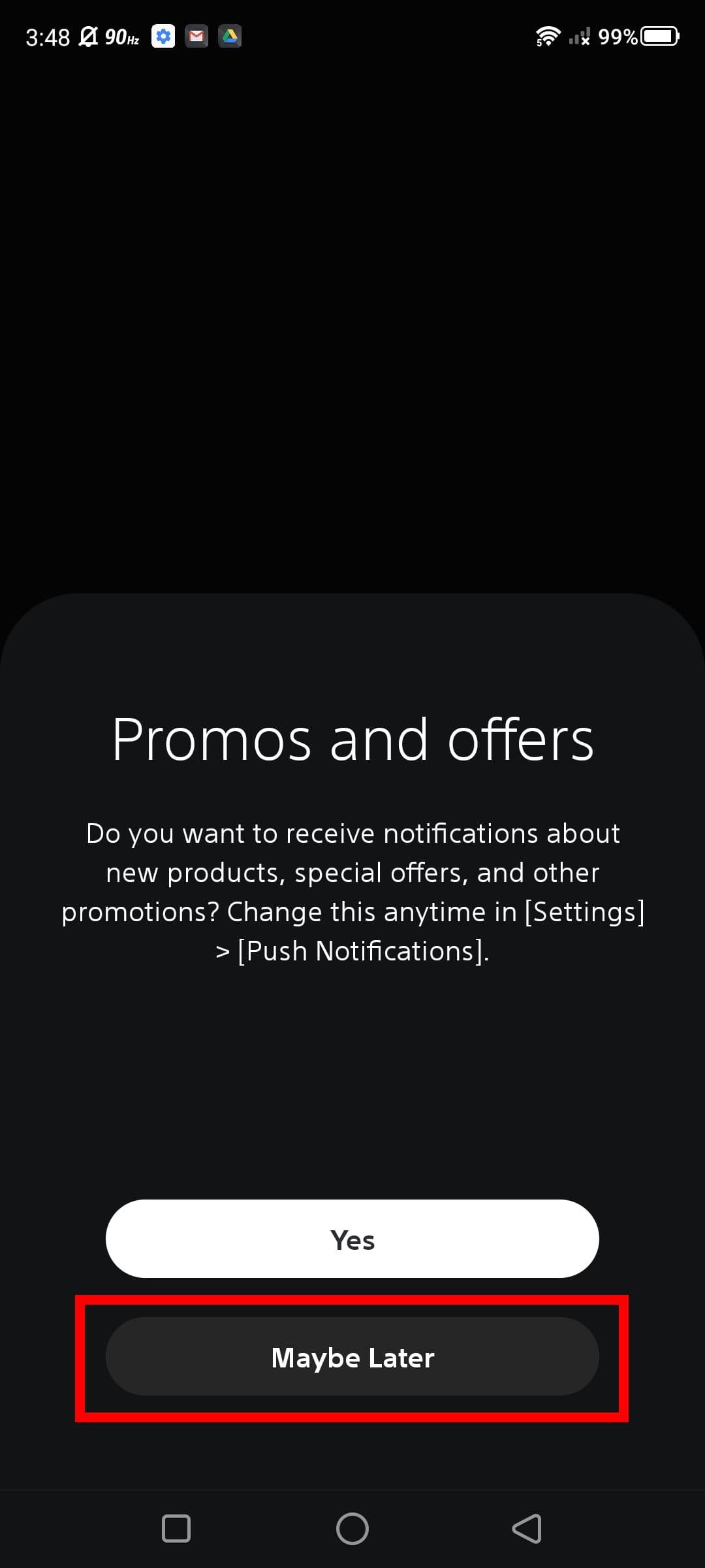 Στιγμιότυπο οθόνης της πρώτης χρήσης της εφαρμογής PlayStation (βήματα)