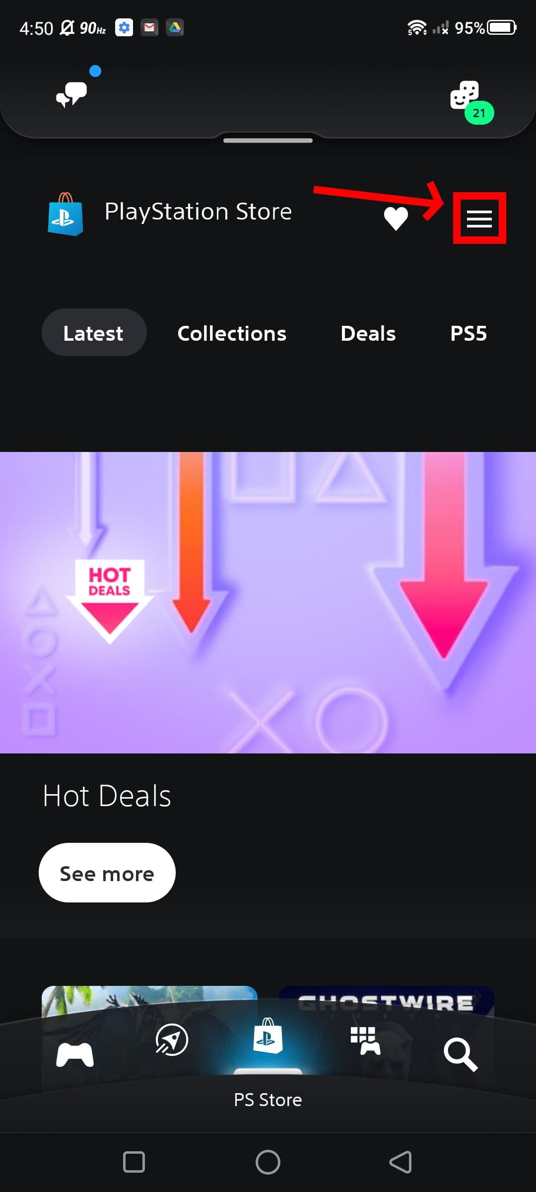 Στιγμιότυπο οθόνης της τοποθεσίας ρυθμίσεων του PlayStation Store της εφαρμογής PlayStation