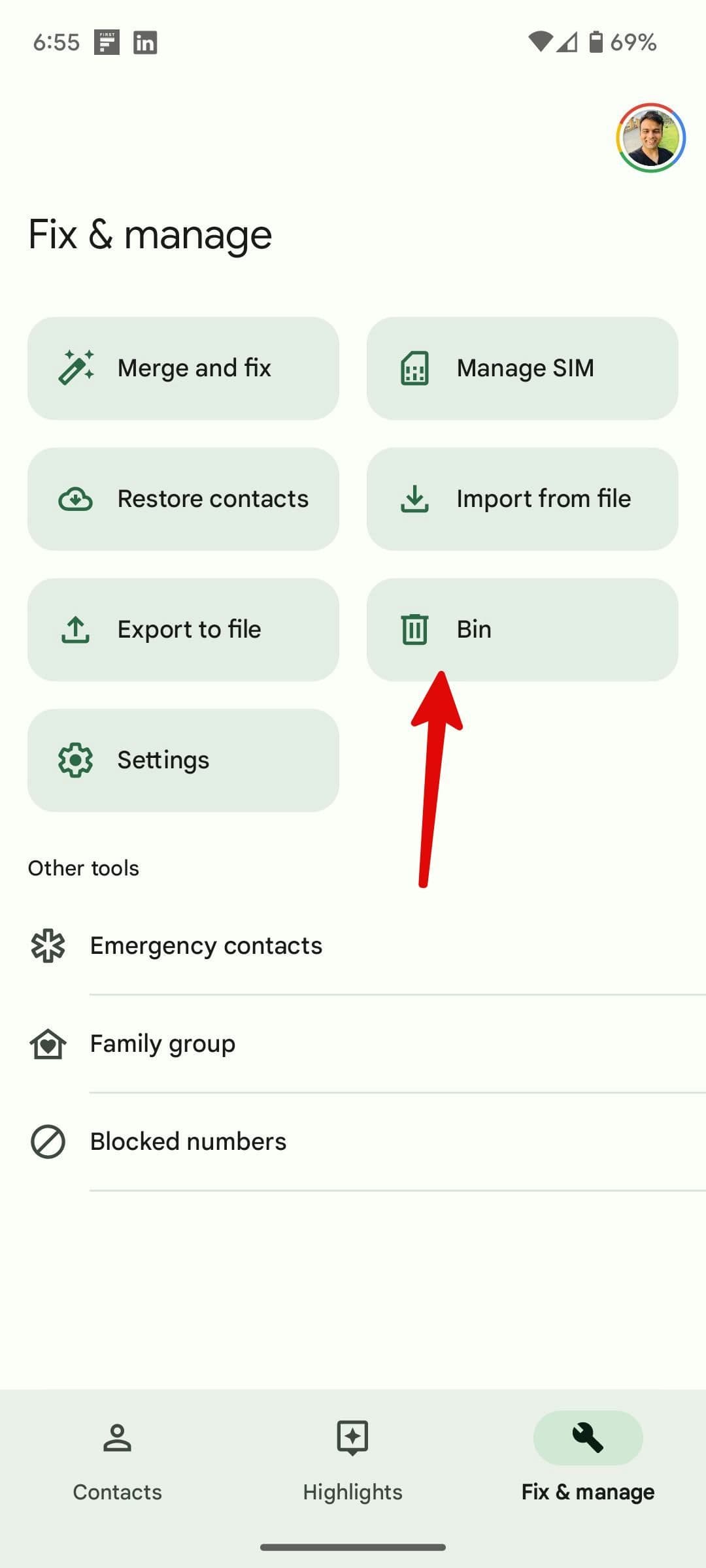 Κάδος στις Επαφές Google