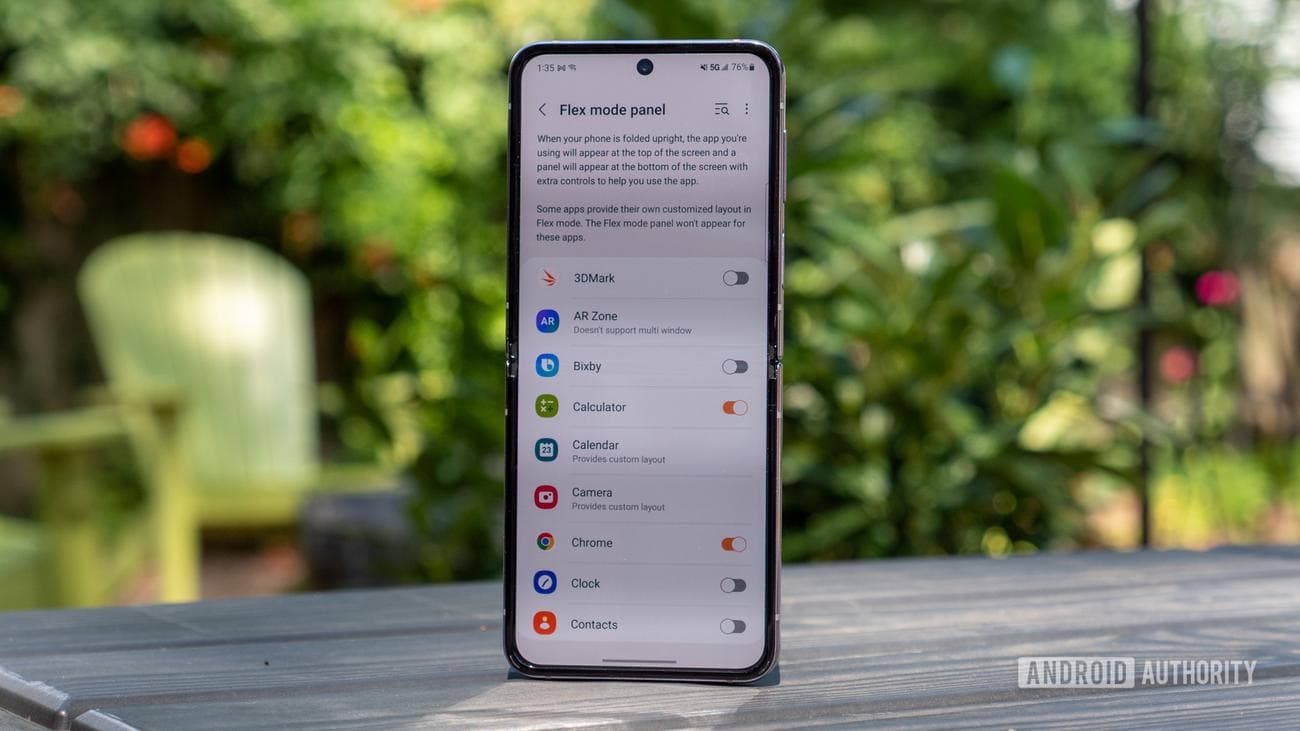 Στοιχεία ελέγχου πάνελ samsung galaxy z flip 4 flex mode