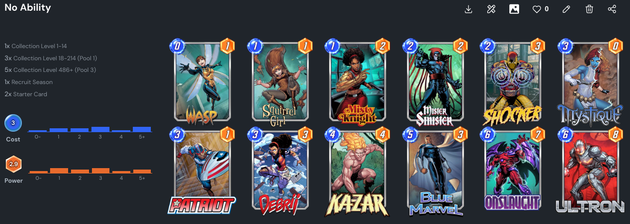 στιγμιότυπο οθόνης δώδεκα καρτών marvel snap σε δύο σειρές