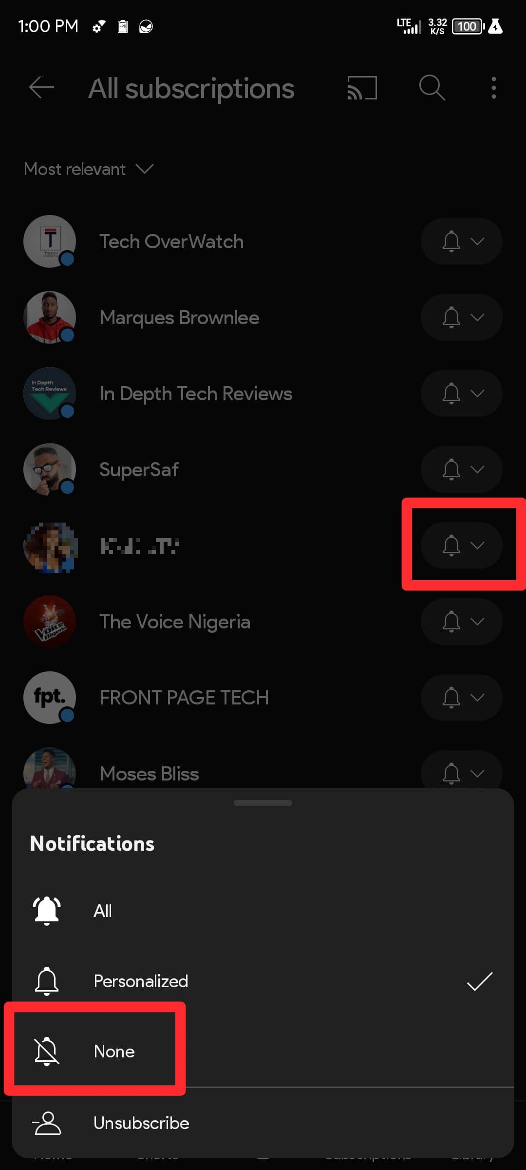 Σίγαση της ειδοποίησης ενός καναλιού YouTube στην εφαρμογή