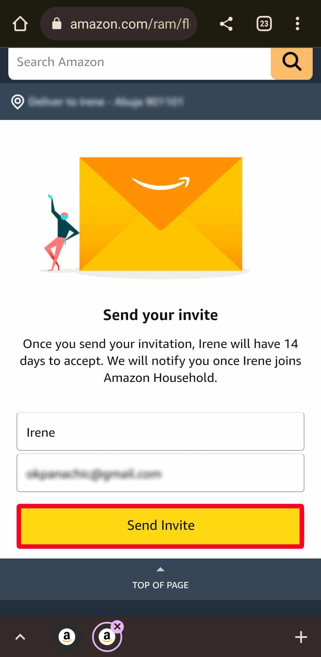Αποστολή πρόσκλησης στο Amazon Household σε κάποιον