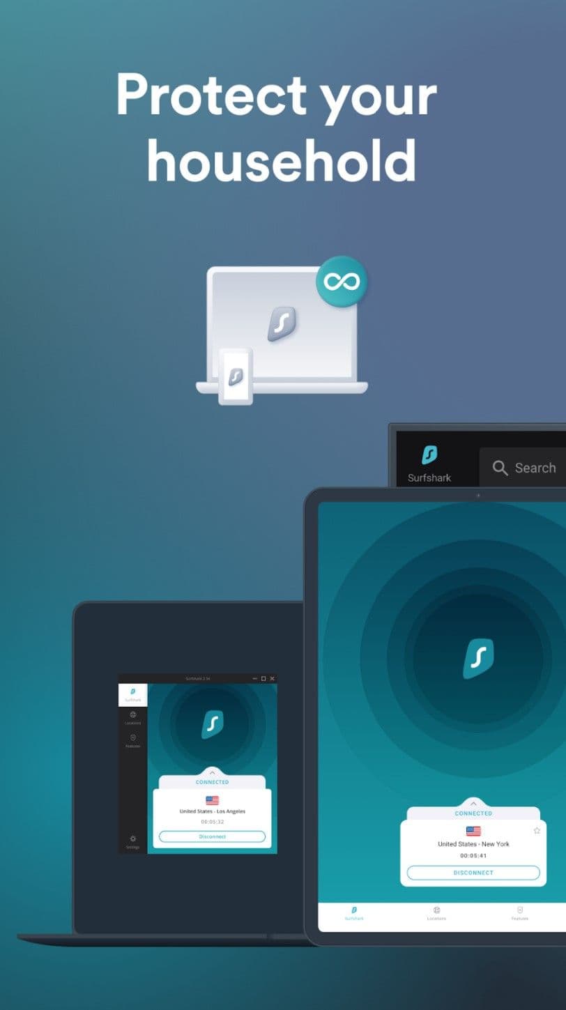 three stylized devices on a blue background