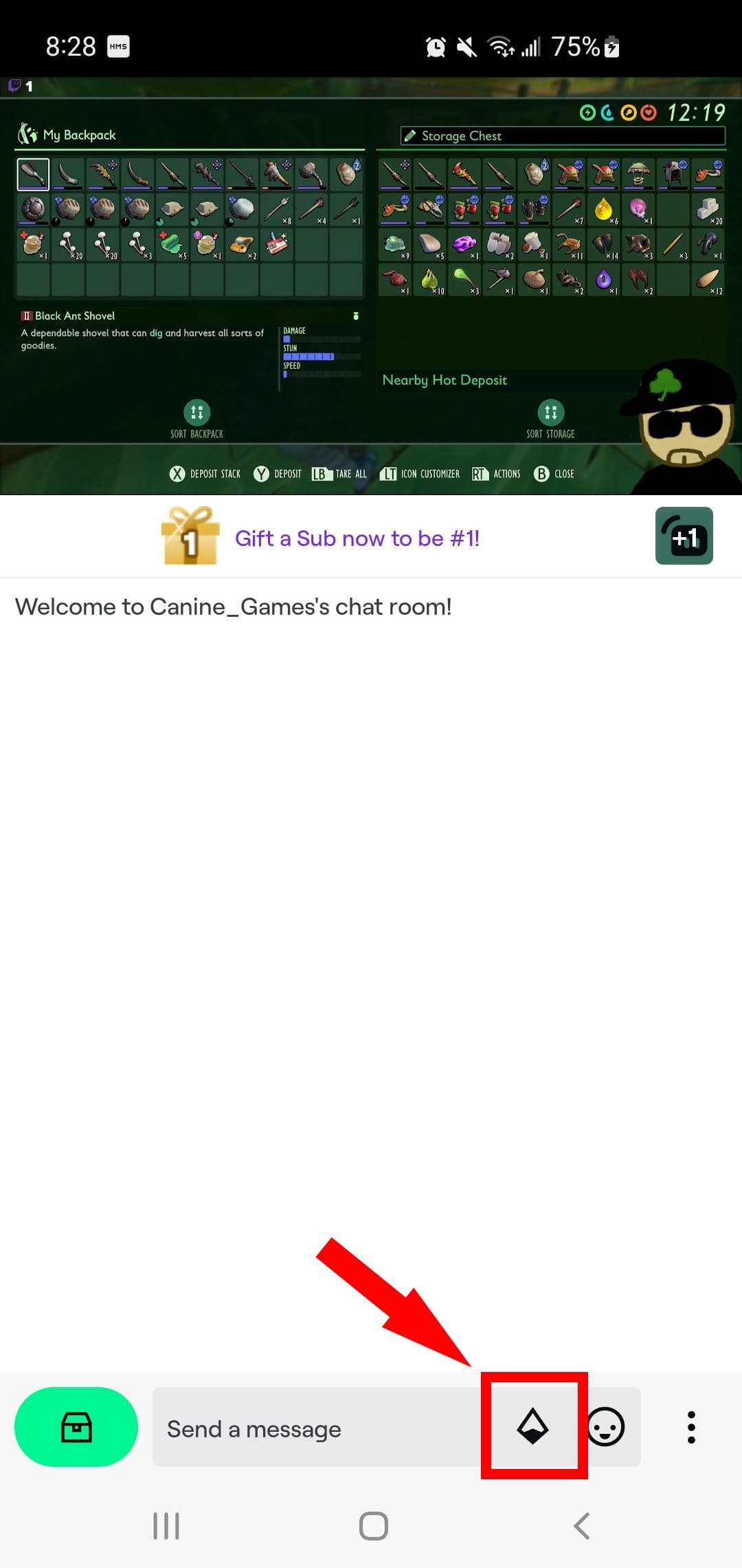 Οπτικό βοήθημα που χρησιμοποιείται για την επισήμανση του εικονιδίου Bits στην εφαρμογή Twitch για κινητά