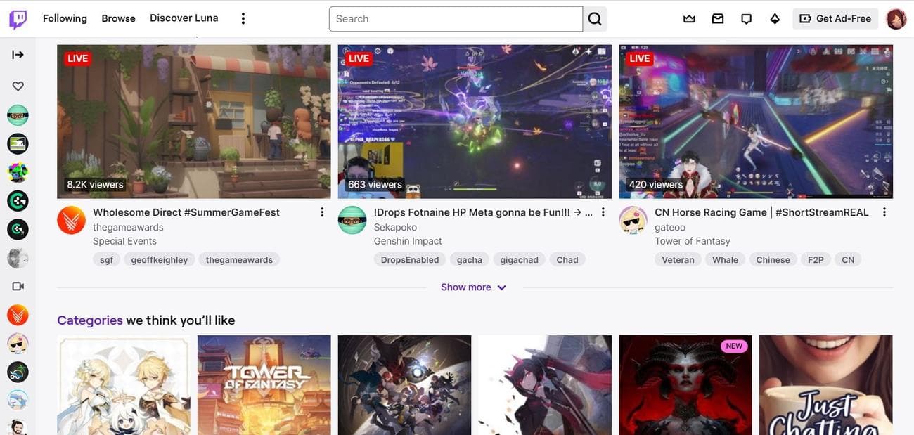 Έγινε συνδεδεμένος λογαριασμός στην αρχική σελίδα του Twitch στο Google Chrome