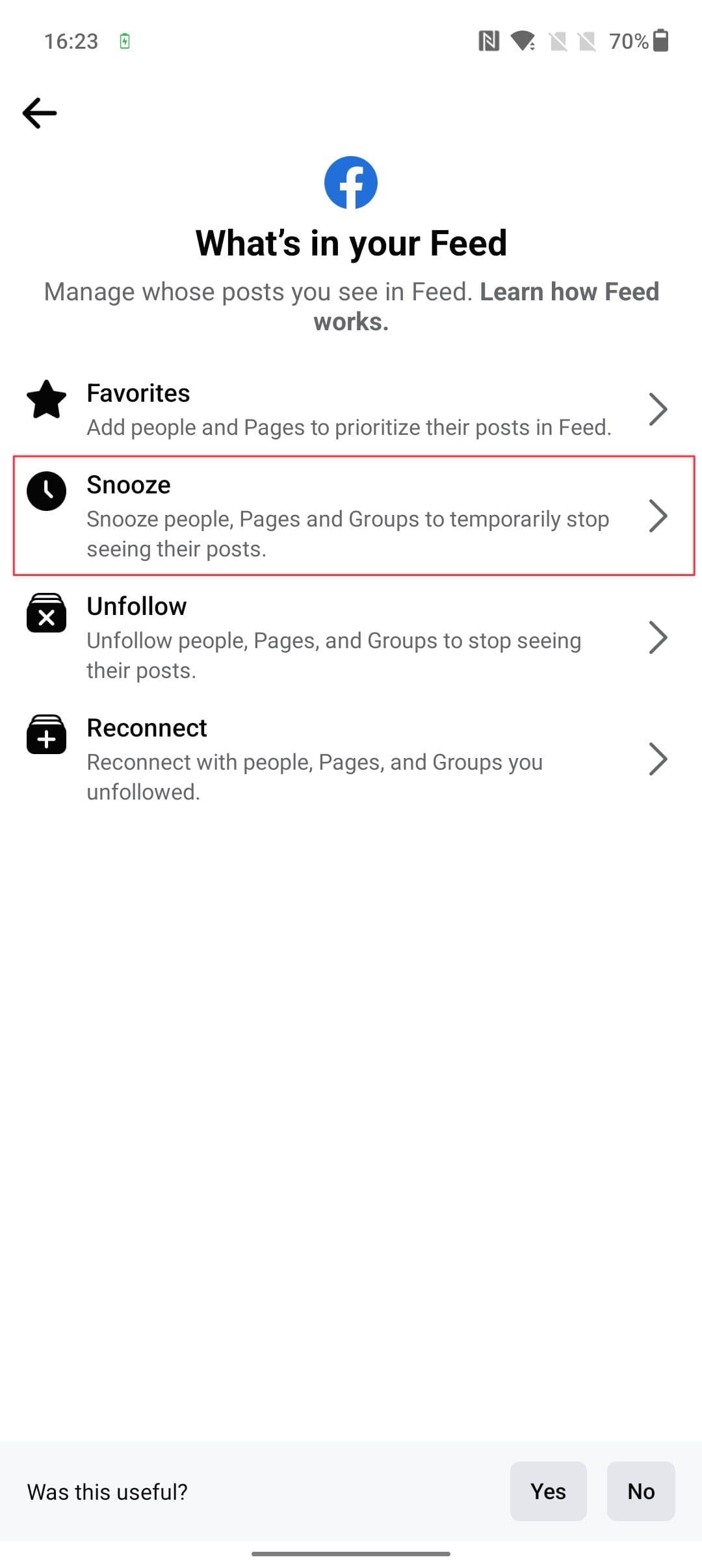 Στιγμιότυπο οθόνης σελίδας ρυθμίσεων ροής εφαρμογών Facebook