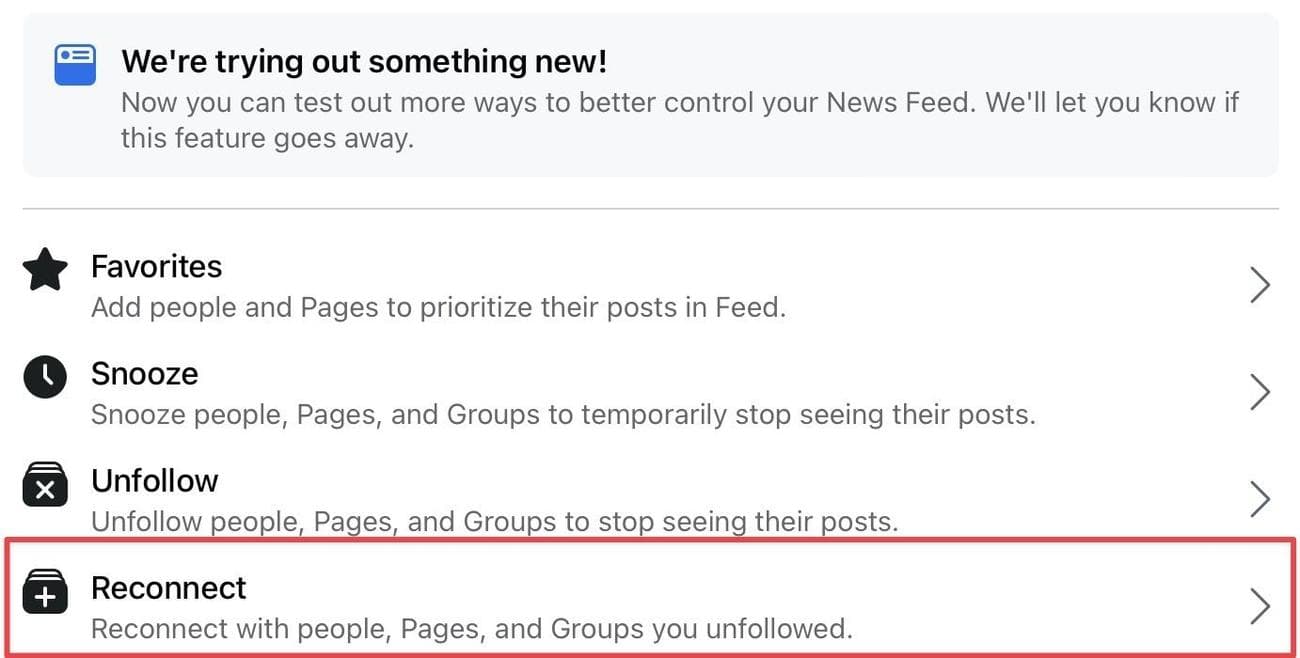 Στιγμιότυπο οθόνης στοιχείου μενού επανασύνδεσης